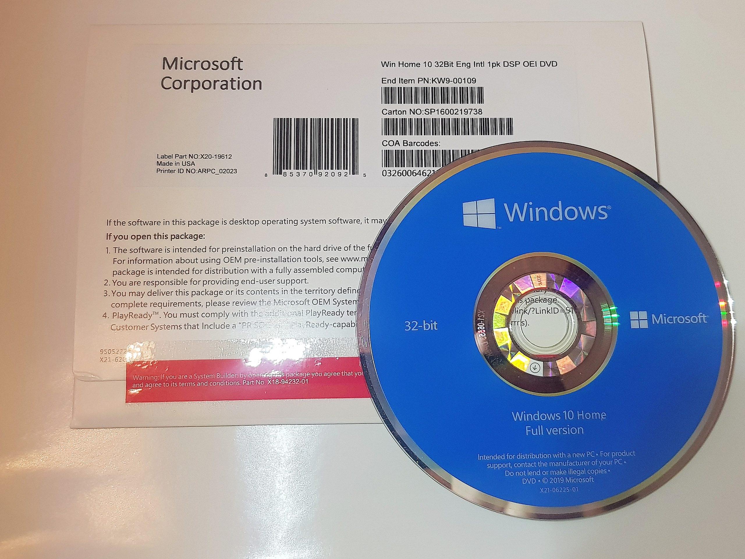 Microsoft Windows 10 Home 32 BIT  Computer Operating System Lifetime Activation Key
